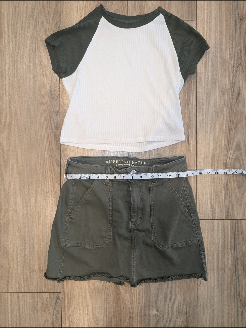 American Eagle Olive Utility Skirt W/ Button Front & Aerie Cropped Matching Top